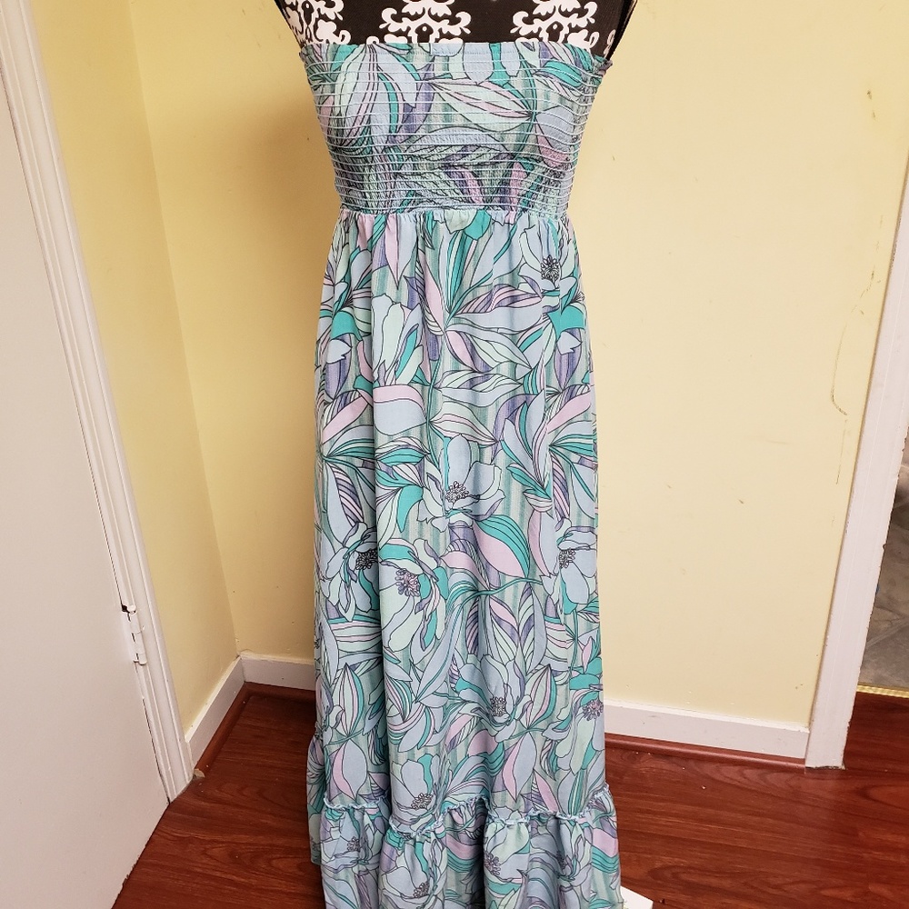 Lulu's Mint & Light Purple Floral Maxi Dress